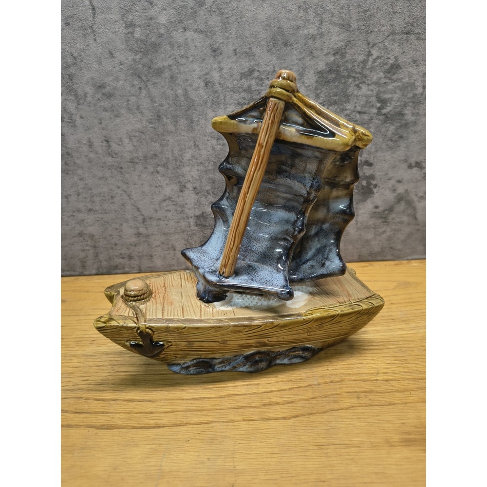 Vintage Ceramic MCM Sailing Ship Clipper Pirate With Dolphins 3D Sculpture